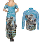 Australia Mothers Day Couples Matching Summer Maxi Dress and Long Sleeve Button Shirt I Love You Every Universe Aboriginal Art