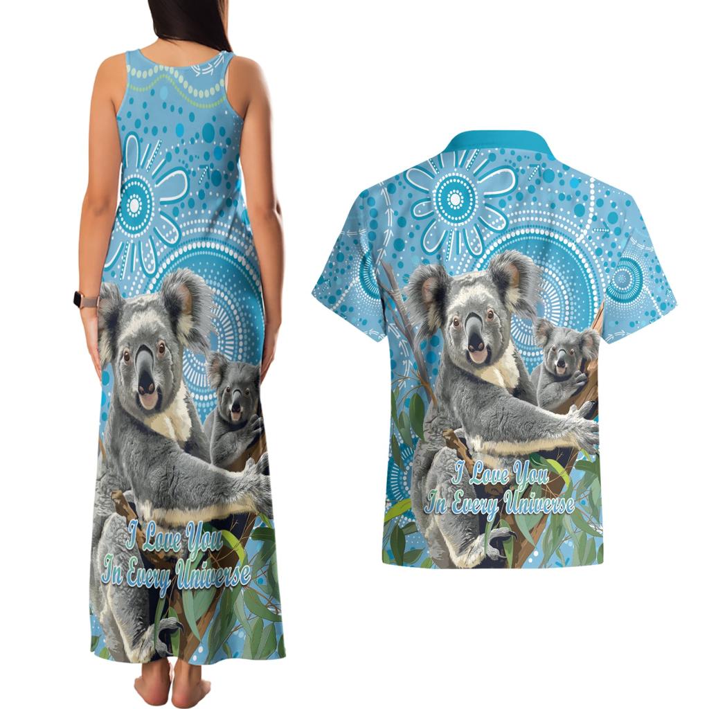 Australia Mothers Day Couples Matching Tank Maxi Dress and Hawaiian Shirt I Love You Every Universe Aboriginal Art