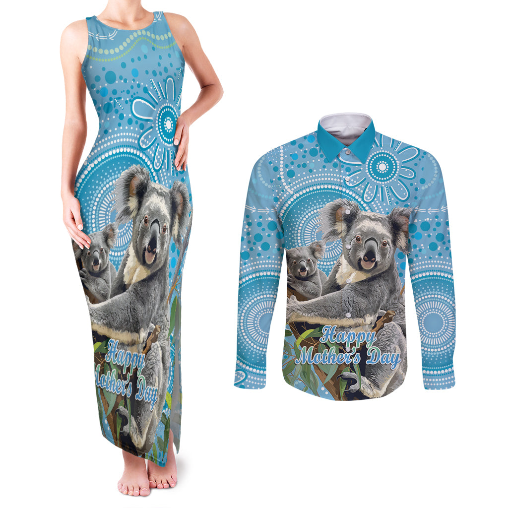 Australia Mothers Day Couples Matching Tank Maxi Dress and Long Sleeve Button Shirt I Love You Every Universe Aboriginal Art