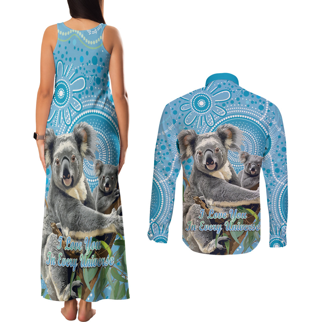 Australia Mothers Day Couples Matching Tank Maxi Dress and Long Sleeve Button Shirt I Love You Every Universe Aboriginal Art
