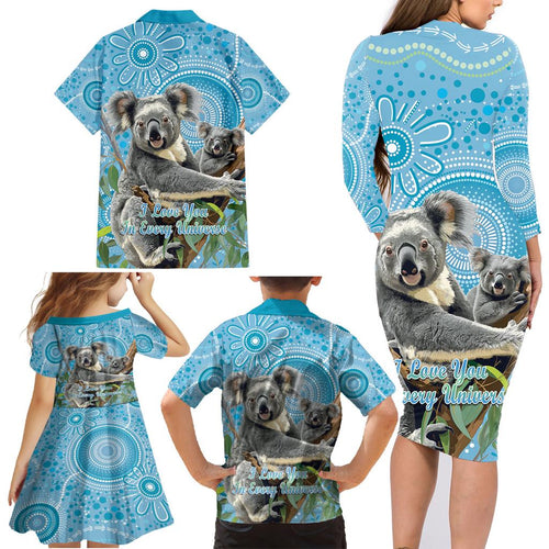 Australia Mothers Day Family Matching Long Sleeve Bodycon Dress and Hawaiian Shirt I Love You Every Universe Aboriginal Art