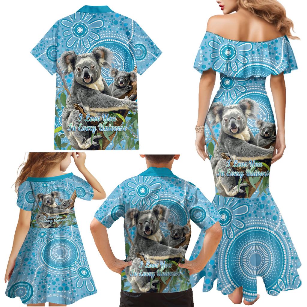 Australia Mothers Day Family Matching Mermaid Dress and Hawaiian Shirt I Love You Every Universe Aboriginal Art