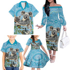 Australia Mothers Day Family Matching Off The Shoulder Long Sleeve Dress and Hawaiian Shirt I Love You Every Universe Aboriginal Art