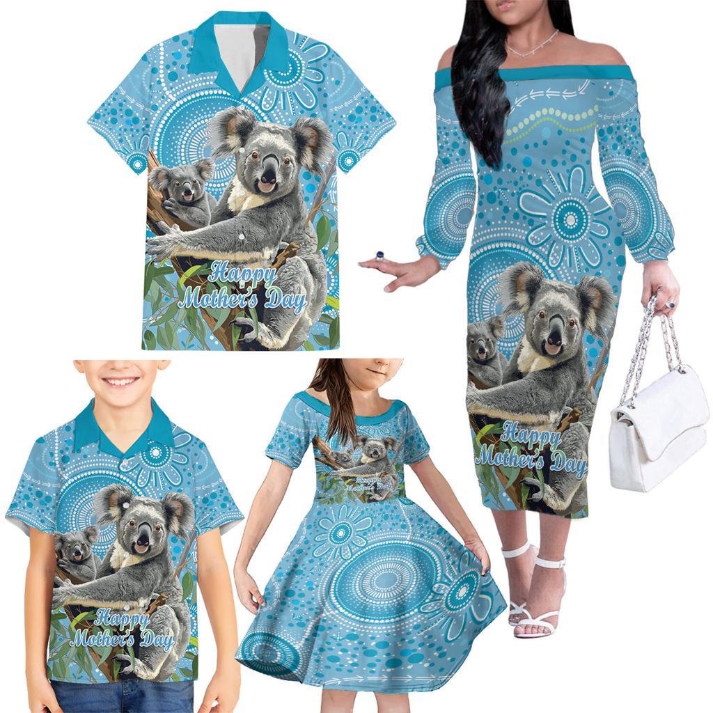 Australia Mothers Day Family Matching Off The Shoulder Long Sleeve Dress and Hawaiian Shirt I Love You Every Universe Aboriginal Art