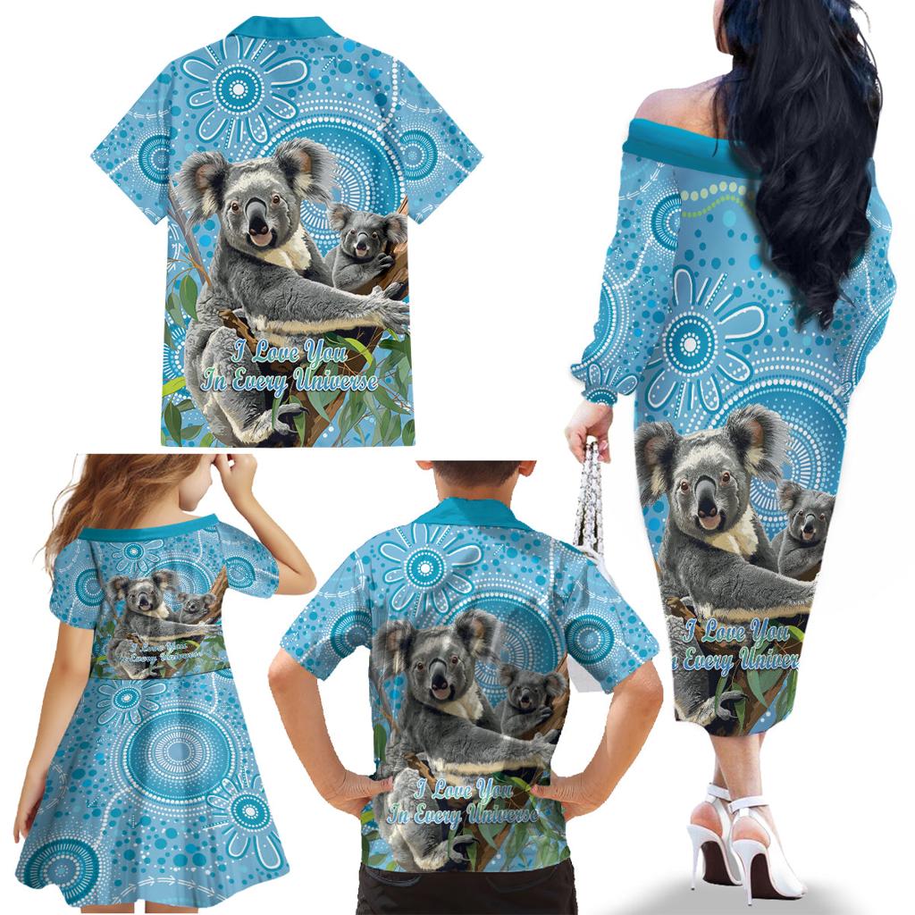Australia Mothers Day Family Matching Off The Shoulder Long Sleeve Dress and Hawaiian Shirt I Love You Every Universe Aboriginal Art