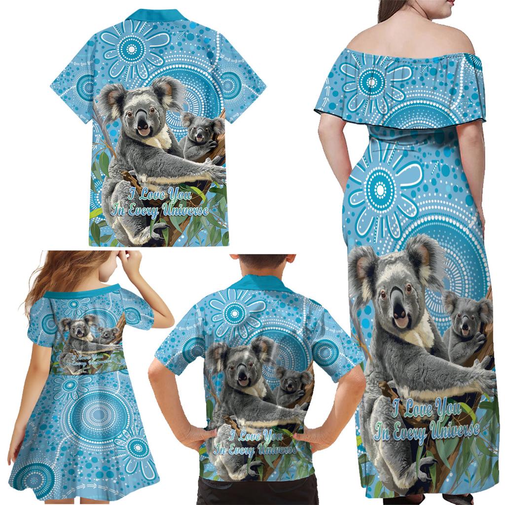 Australia Mothers Day Family Matching Off Shoulder Maxi Dress and Hawaiian Shirt I Love You Every Universe Aboriginal Art
