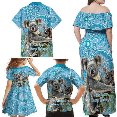 Australia Mothers Day Family Matching Off Shoulder Maxi Dress and Hawaiian Shirt I Love You Every Universe Aboriginal Art