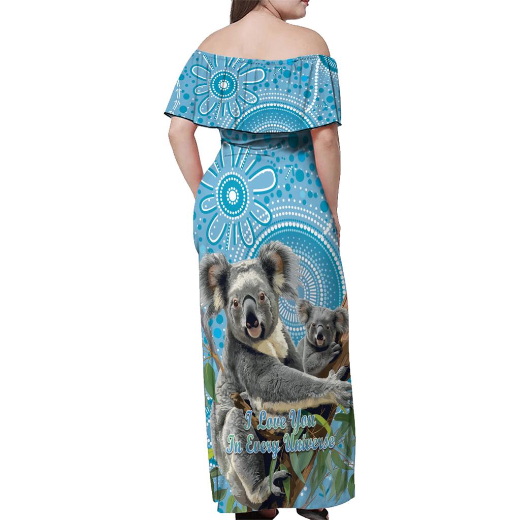Australia Mothers Day Family Matching Off Shoulder Maxi Dress and Hawaiian Shirt I Love You Every Universe Aboriginal Art