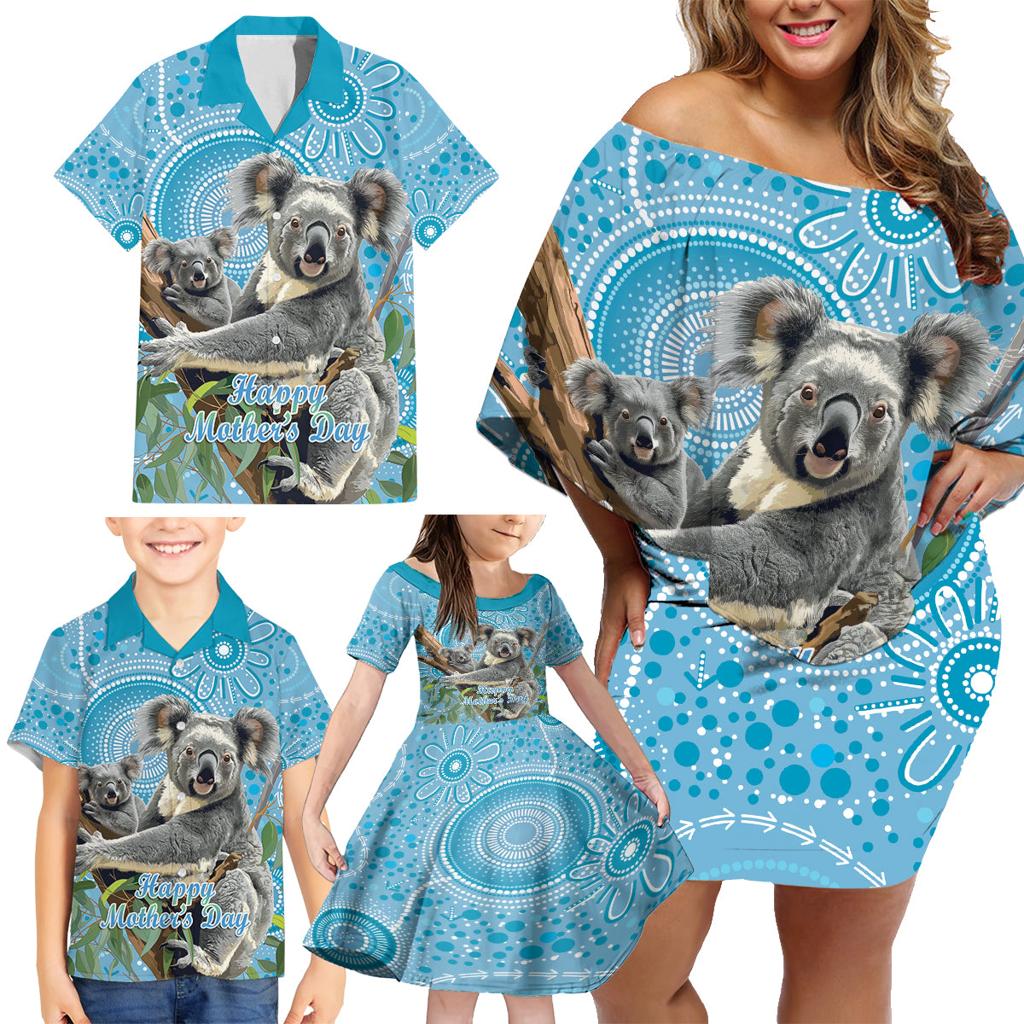 Australia Mothers Day Family Matching Off Shoulder Short Dress and Hawaiian Shirt I Love You Every Universe Aboriginal Art