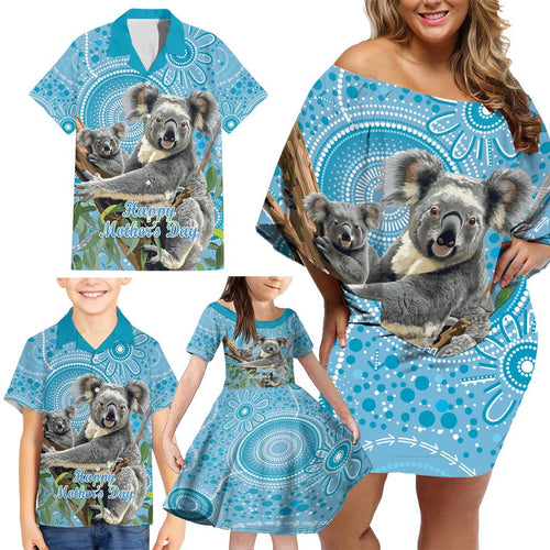 Australia Mothers Day Family Matching Off Shoulder Short Dress and Hawaiian Shirt I Love You Every Universe Aboriginal Art