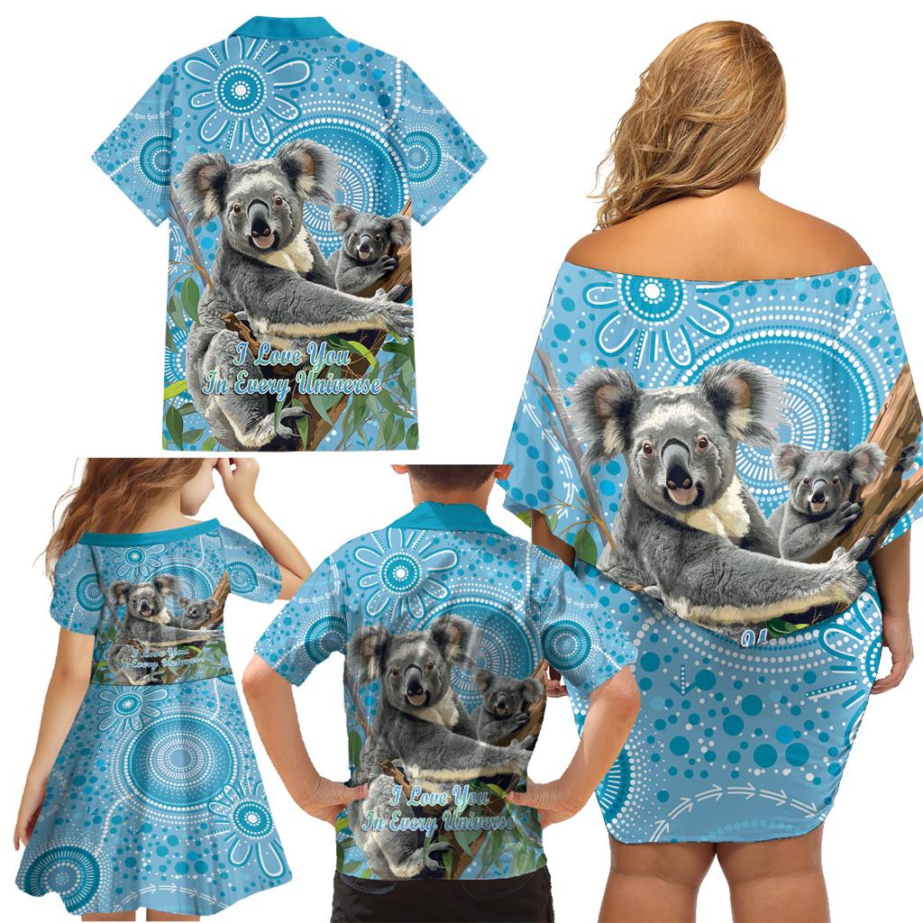 Australia Mothers Day Family Matching Off Shoulder Short Dress and Hawaiian Shirt I Love You Every Universe Aboriginal Art