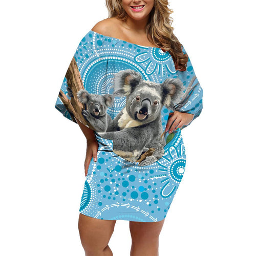 Australia Mothers Day Family Matching Off Shoulder Short Dress and Hawaiian Shirt I Love You Every Universe Aboriginal Art