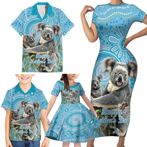 Australia Mothers Day Family Matching Short Sleeve Bodycon Dress and Hawaiian Shirt I Love You Every Universe Aboriginal Art