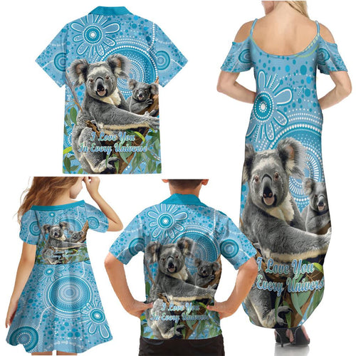 Australia Mothers Day Family Matching Summer Maxi Dress and Hawaiian Shirt I Love You Every Universe Aboriginal Art