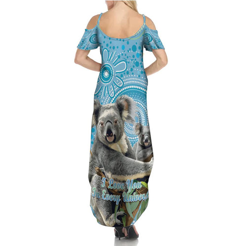Australia Mothers Day Family Matching Summer Maxi Dress and Hawaiian Shirt I Love You Every Universe Aboriginal Art