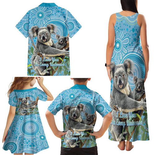 Australia Mothers Day Family Matching Tank Maxi Dress and Hawaiian Shirt I Love You Every Universe Aboriginal Art