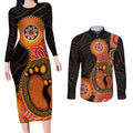 Australia Mothers Day Couples Matching Long Sleeve Bodycon Dress and Long Sleeve Button Shirt Mom And Baby Footprint Indigenous