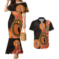 Australia Mothers Day Couples Matching Mermaid Dress and Hawaiian Shirt Mom And Baby Footprint Indigenous
