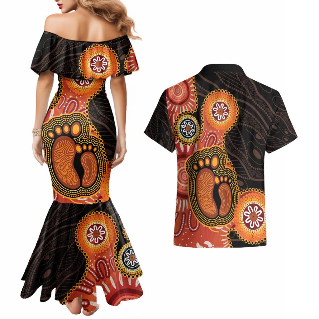 Australia Mothers Day Couples Matching Mermaid Dress and Hawaiian Shirt Mom And Baby Footprint Indigenous