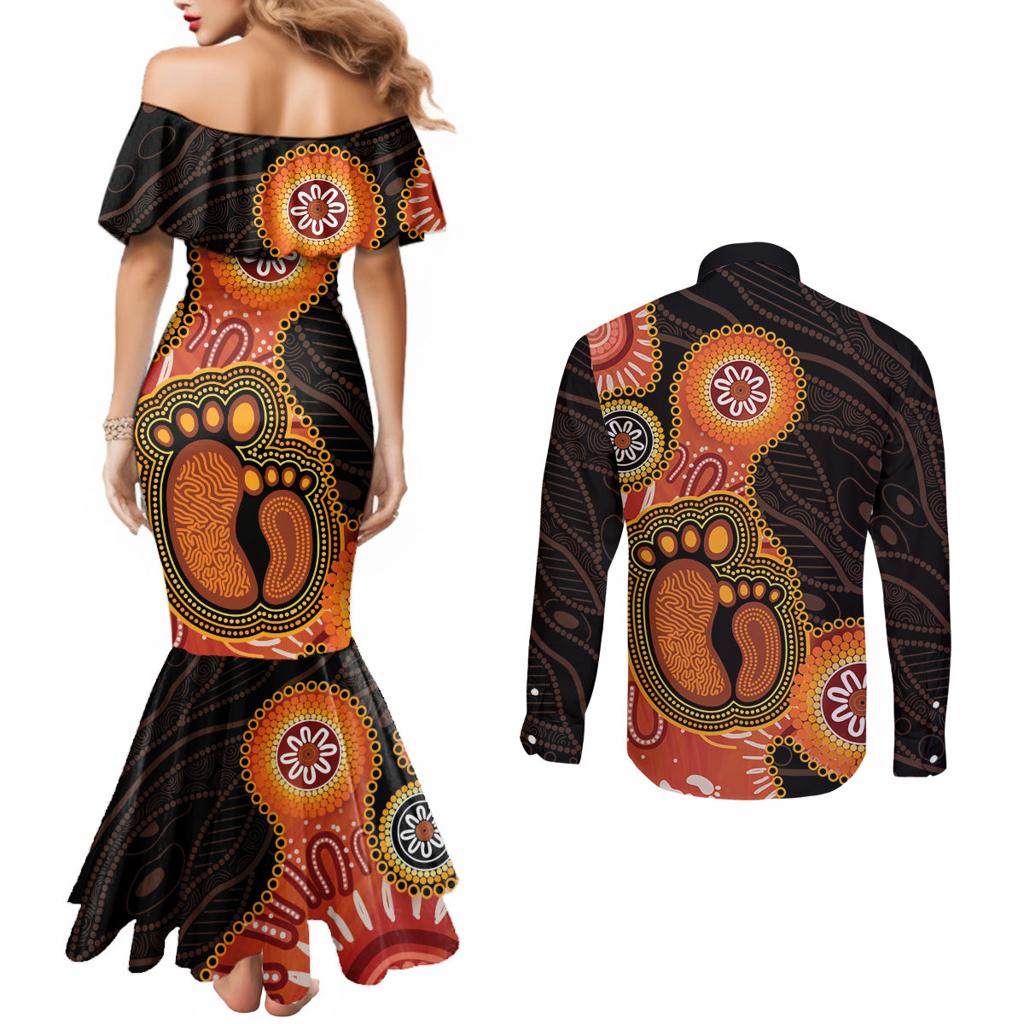 Australia Mothers Day Couples Matching Mermaid Dress and Long Sleeve Button Shirt Mom And Baby Footprint Indigenous