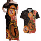 Australia Mothers Day Couples Matching Off Shoulder Maxi Dress and Hawaiian Shirt Mom And Baby Footprint Indigenous