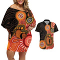 Australia Mothers Day Couples Matching Off Shoulder Short Dress and Hawaiian Shirt Mom And Baby Footprint Indigenous