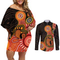 Australia Mothers Day Couples Matching Off Shoulder Short Dress and Long Sleeve Button Shirt Mom And Baby Footprint Indigenous