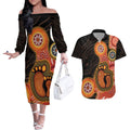 Australia Mothers Day Couples Matching Off The Shoulder Long Sleeve Dress and Hawaiian Shirt Mom And Baby Footprint Indigenous