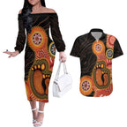Australia Mothers Day Couples Matching Off The Shoulder Long Sleeve Dress and Hawaiian Shirt Mom And Baby Footprint Indigenous