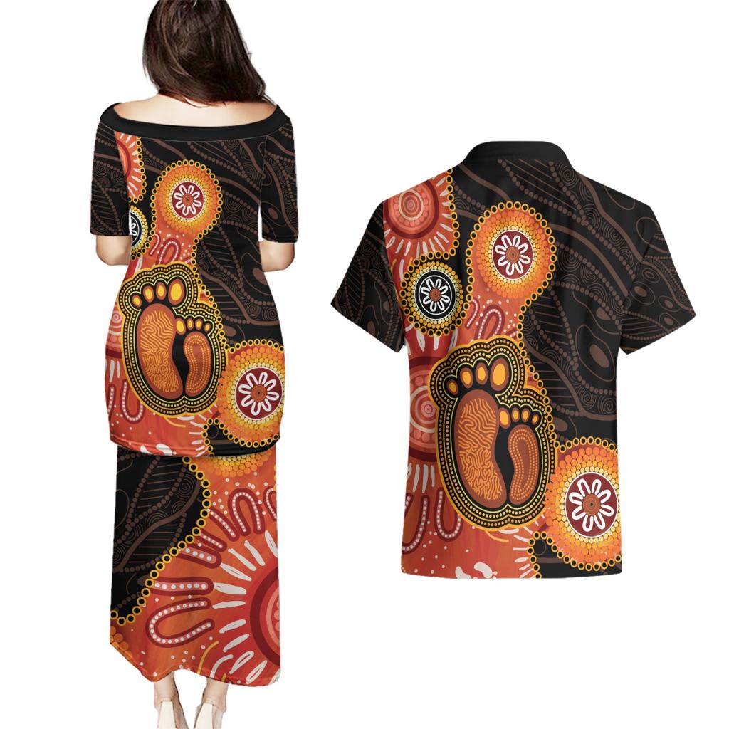 Australia Mothers Day Couples Matching Puletasi and Hawaiian Shirt Mom And Baby Footprint Indigenous