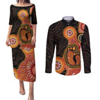 Australia Mothers Day Couples Matching Puletasi and Long Sleeve Button Shirt Mom And Baby Footprint Indigenous