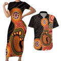 Australia Mothers Day Couples Matching Short Sleeve Bodycon Dress and Hawaiian Shirt Mom And Baby Footprint Indigenous