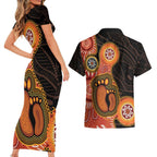 Australia Mothers Day Couples Matching Short Sleeve Bodycon Dress and Hawaiian Shirt Mom And Baby Footprint Indigenous