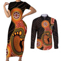 Australia Mothers Day Couples Matching Short Sleeve Bodycon Dress and Long Sleeve Button Shirt Mom And Baby Footprint Indigenous