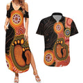 Australia Mothers Day Couples Matching Summer Maxi Dress and Hawaiian Shirt Mom And Baby Footprint Indigenous