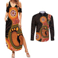 Australia Mothers Day Couples Matching Summer Maxi Dress and Long Sleeve Button Shirt Mom And Baby Footprint Indigenous