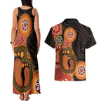 Australia Mothers Day Couples Matching Tank Maxi Dress and Hawaiian Shirt Mom And Baby Footprint Indigenous