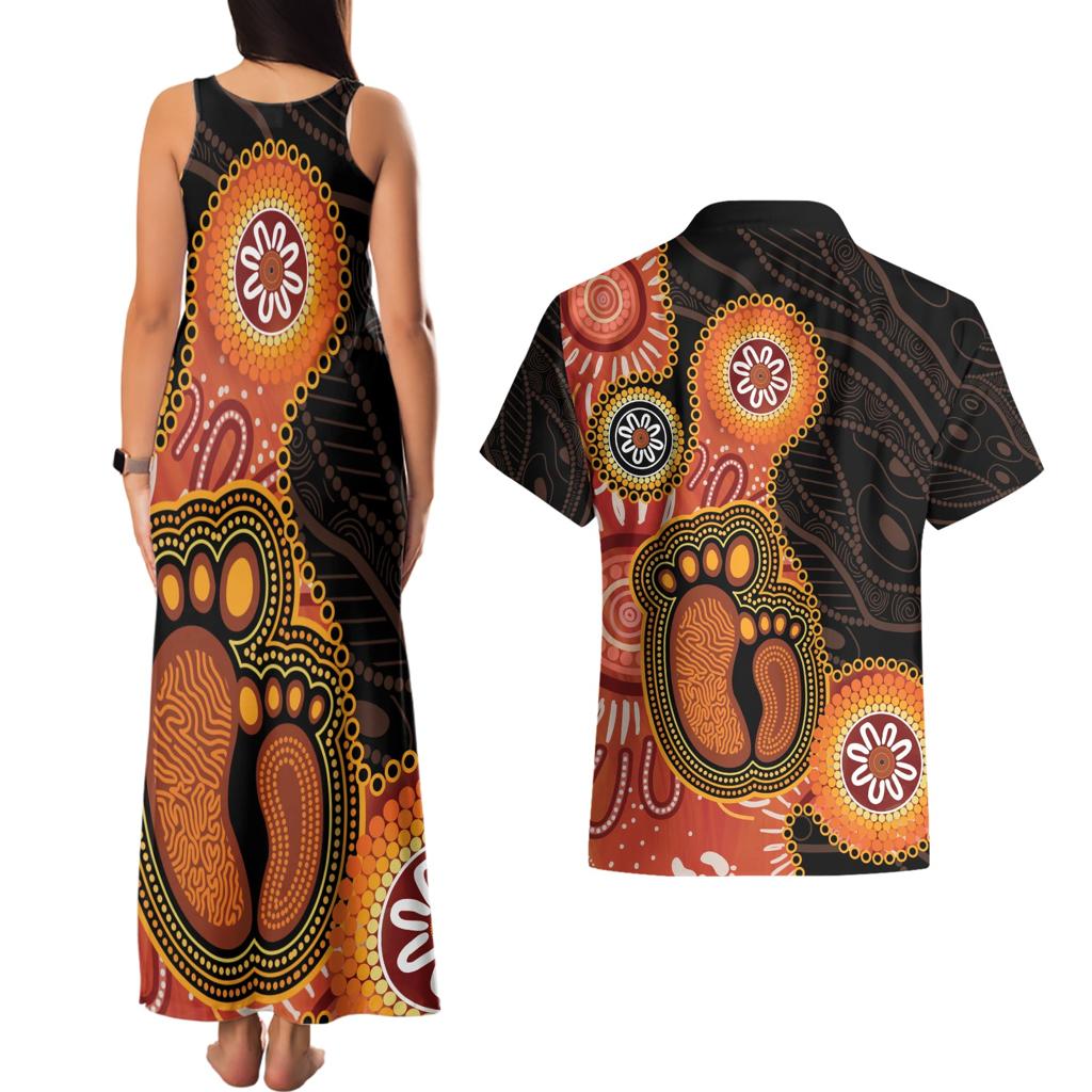 Australia Mothers Day Couples Matching Tank Maxi Dress and Hawaiian Shirt Mom And Baby Footprint Indigenous
