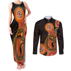 Australia Mothers Day Couples Matching Tank Maxi Dress and Long Sleeve Button Shirt Mom And Baby Footprint Indigenous