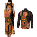 Australia Mothers Day Couples Matching Tank Maxi Dress and Long Sleeve Button Shirt Mom And Baby Footprint Indigenous
