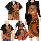 Australia Mothers Day Family Matching Long Sleeve Bodycon Dress and Hawaiian Shirt Mom And Baby Footprint Indigenous