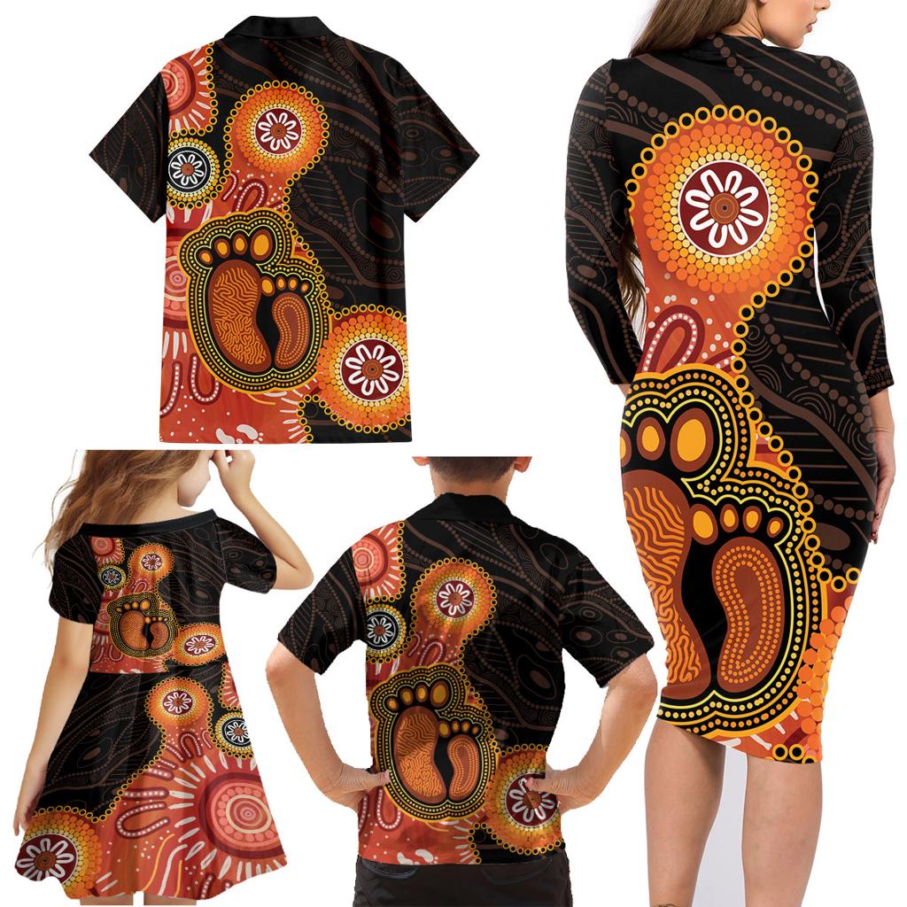 Australia Mothers Day Family Matching Long Sleeve Bodycon Dress and Hawaiian Shirt Mom And Baby Footprint Indigenous