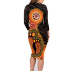 Australia Mothers Day Family Matching Long Sleeve Bodycon Dress and Hawaiian Shirt Mom And Baby Footprint Indigenous
