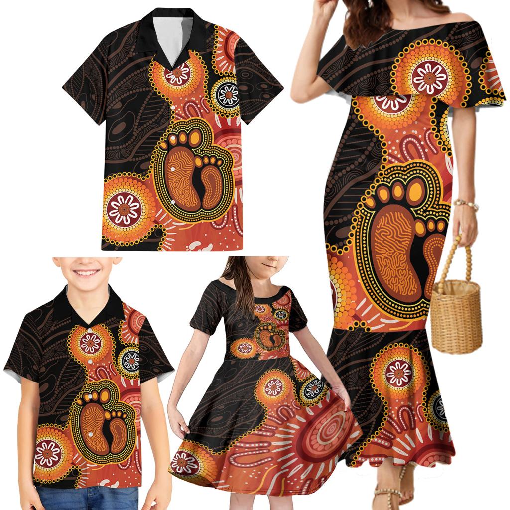 Australia Mothers Day Family Matching Mermaid Dress and Hawaiian Shirt Mom And Baby Footprint Indigenous