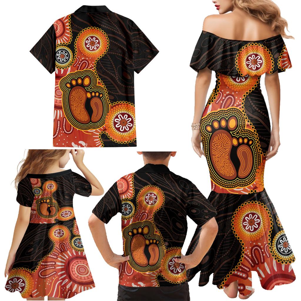 Australia Mothers Day Family Matching Mermaid Dress and Hawaiian Shirt Mom And Baby Footprint Indigenous