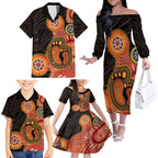 Australia Mothers Day Family Matching Off The Shoulder Long Sleeve Dress and Hawaiian Shirt Mom And Baby Footprint Indigenous