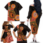 Australia Mothers Day Family Matching Off The Shoulder Long Sleeve Dress and Hawaiian Shirt Mom And Baby Footprint Indigenous