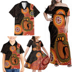 Australia Mothers Day Family Matching Off Shoulder Maxi Dress and Hawaiian Shirt Mom And Baby Footprint Indigenous