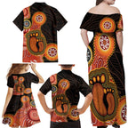 Australia Mothers Day Family Matching Off Shoulder Maxi Dress and Hawaiian Shirt Mom And Baby Footprint Indigenous