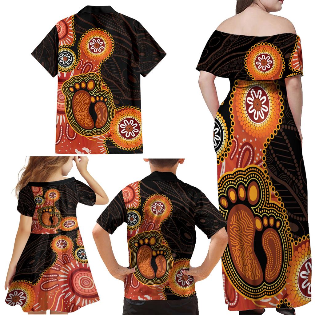 Australia Mothers Day Family Matching Off Shoulder Maxi Dress and Hawaiian Shirt Mom And Baby Footprint Indigenous